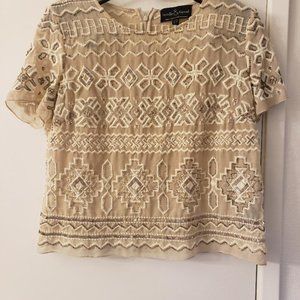 Needle & Thread Ornate, Bead & Embellished Cream Cap Sleeve Crop Blouse Size 6